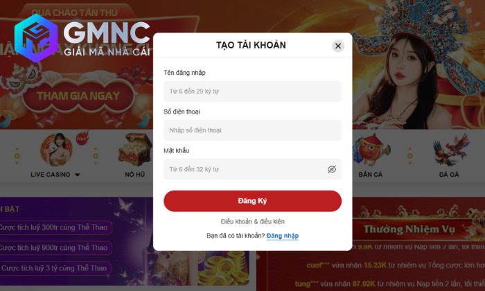 Điền vào form mẫu được Ricbet hiển thị sẵn ở góc phải màn hình