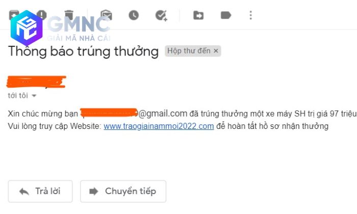 Lừa đảo qua email Lừa đảo qua email thông báo khách hàng trúng thưởng lớn